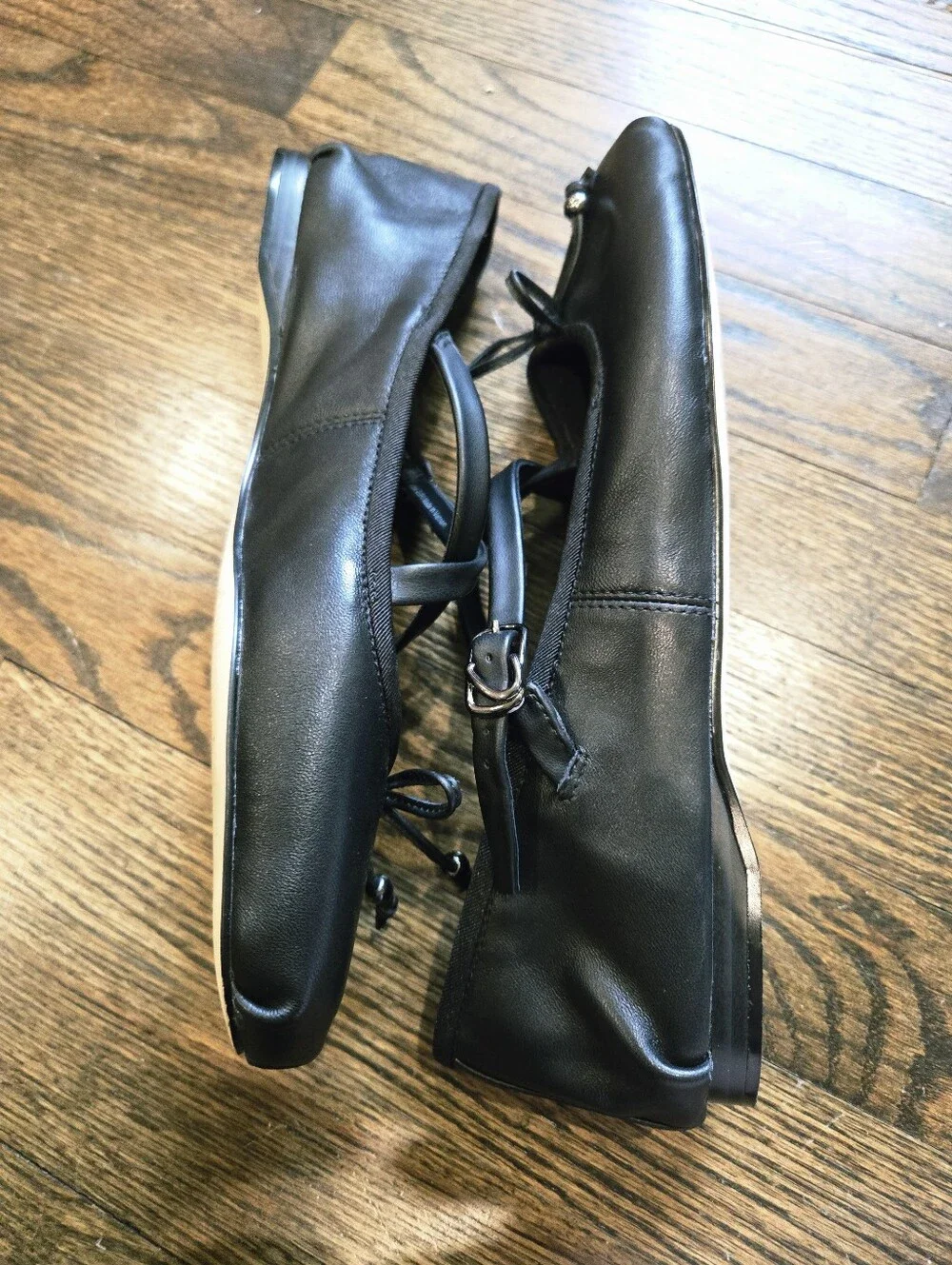 Circus NY x Sam Edelman Black Leather Bow Zuri Flats Adjustable Strap Size 9.5